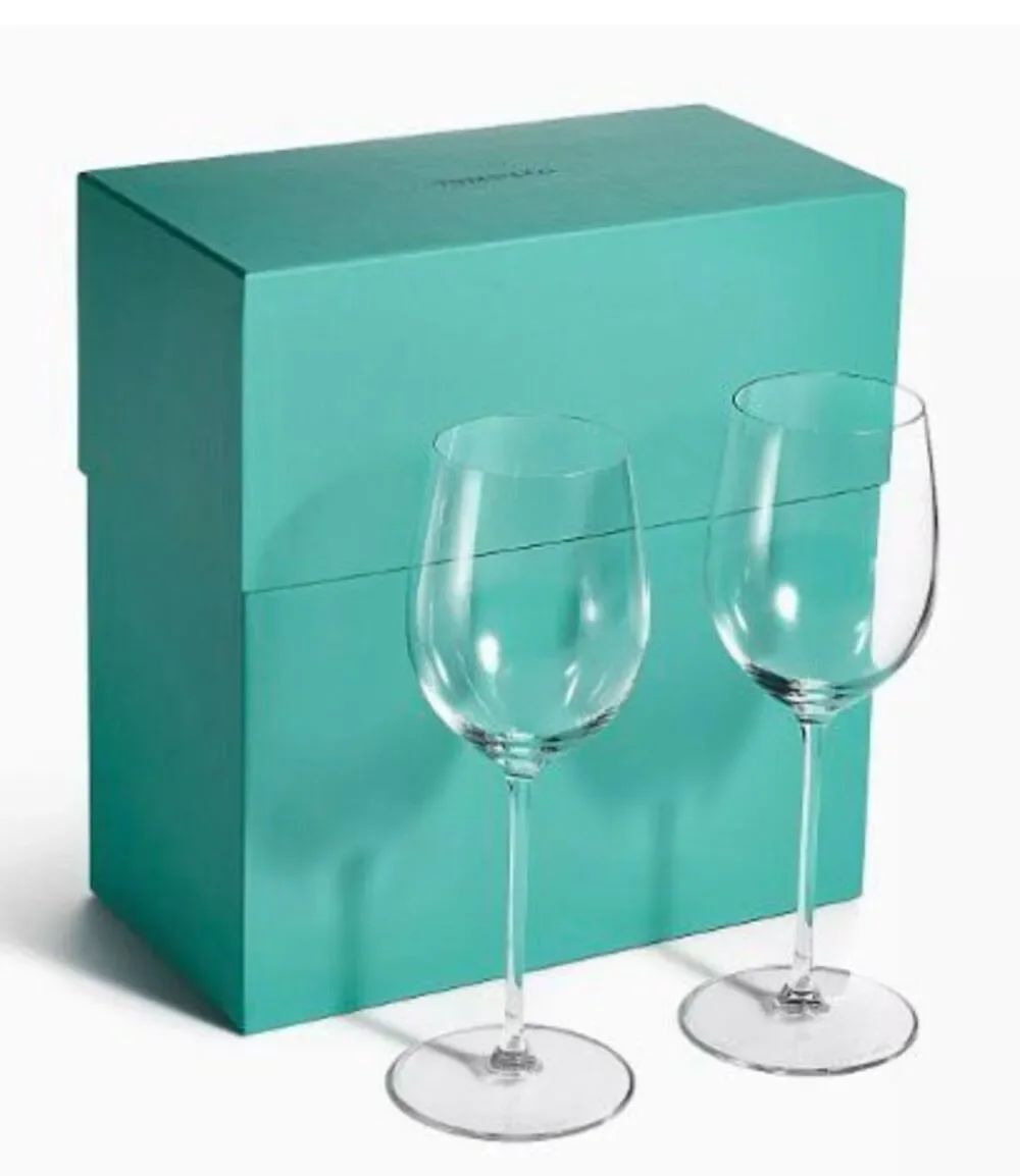 2 NEW IN BOX Tiffany & Co Clear White Wine Crystal Glass Set ITALY